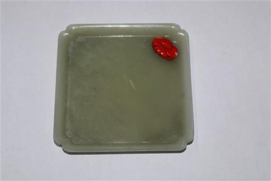 A Chinese spinach jade tray and two other trays (one a.f.)